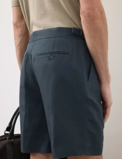 Cotton Linen Blend Pleat Front Shorts