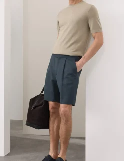 Cotton Linen Blend Pleat Front Shorts