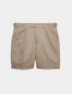 Cotton Linen Blend Pleat Front Shorts