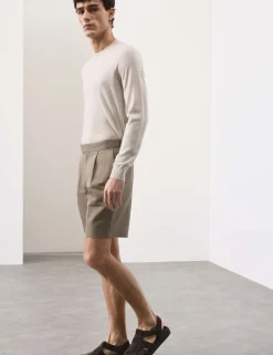 Cotton Linen Blend Pleat Front Shorts