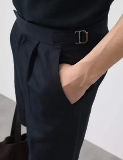 Cotton Linen Blend Pleat Front Shorts