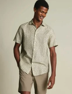 Cotton Linen Blend Printed Short Sleeve Shirt