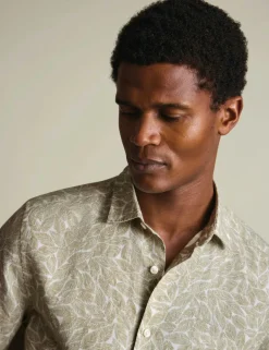 Cotton Linen Blend Printed Short Sleeve Shirt