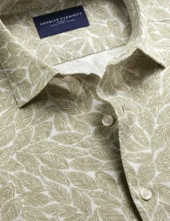 Cotton Linen Blend Printed Short Sleeve Shirt
