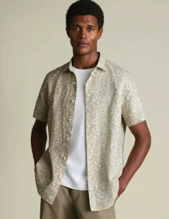 Cotton Linen Blend Printed Short Sleeve Shirt