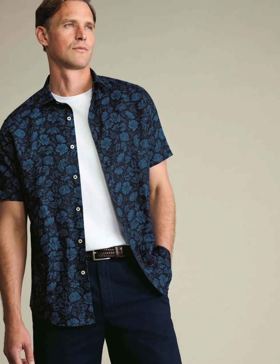 Cotton Linen Blend Printed Short Sleeve Shirt
