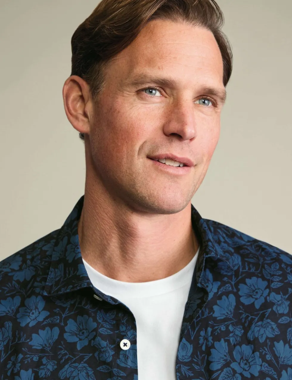 Cotton Linen Blend Printed Short Sleeve Shirt