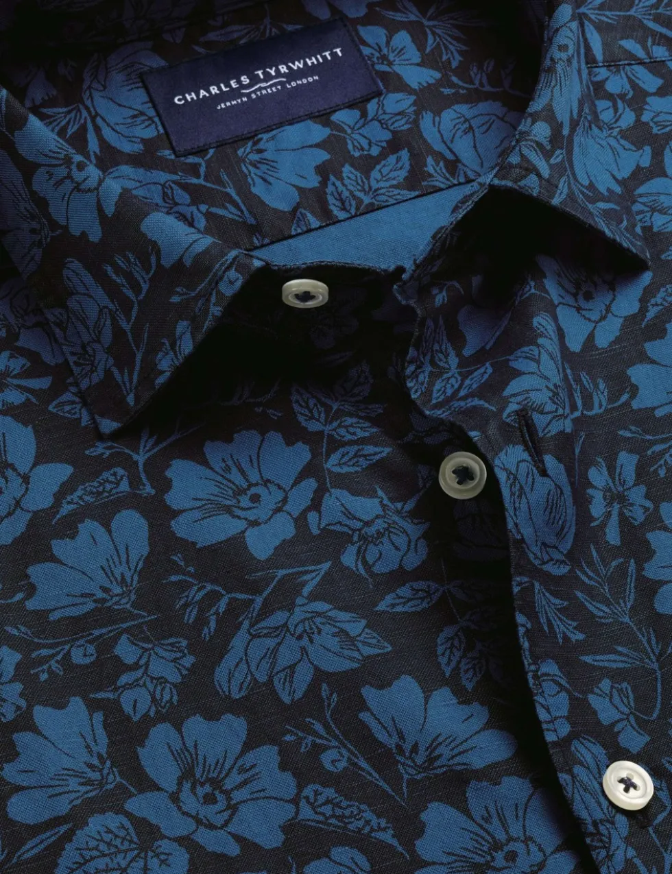 Cotton Linen Blend Printed Short Sleeve Shirt