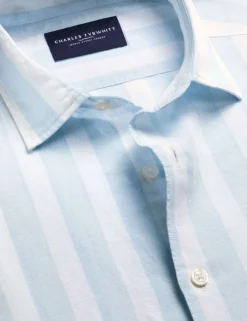Cotton Linen Blend Printed Short Sleeve Shirt