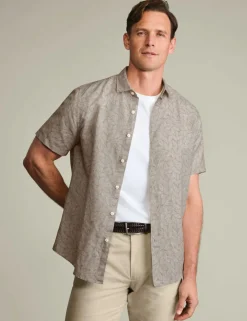 Cotton Linen Blend Printed Short Sleeve Shirt