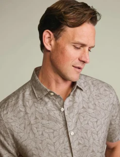 Cotton Linen Blend Printed Short Sleeve Shirt