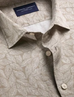 Cotton Linen Blend Printed Short Sleeve Shirt