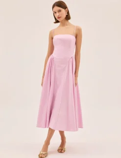 Cotton Linen Blend Square Neck Midi Dress