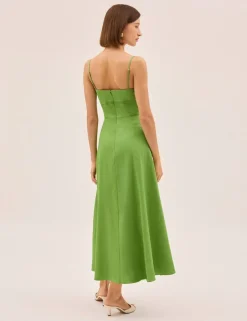 Cotton Linen Blend Square Neck Midi Dress
