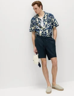 Cotton Linen Blend Stretch Shorts