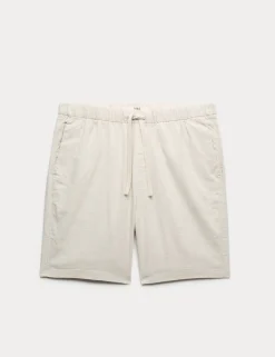 Cotton Linen Blend Stretch Shorts