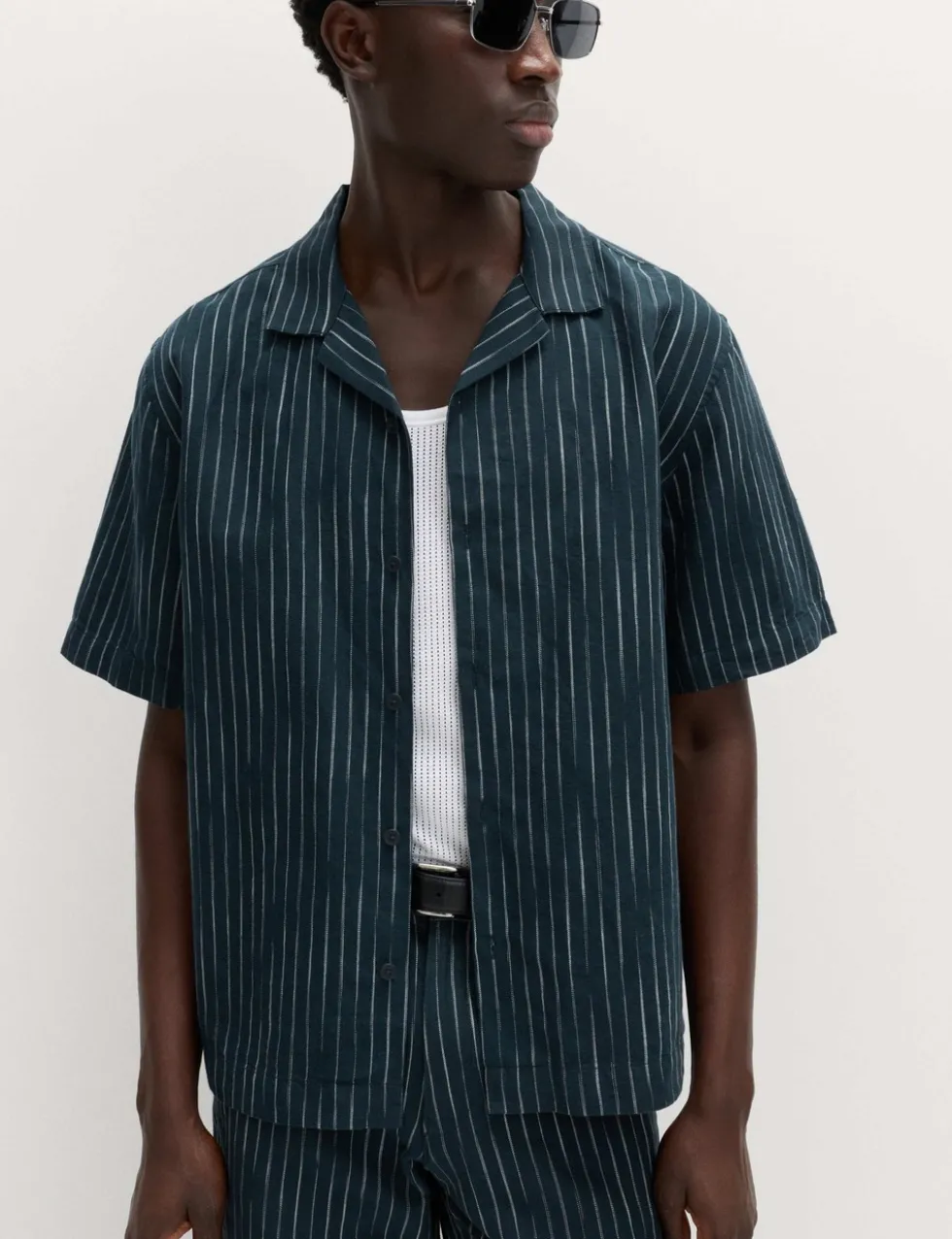 Cotton Linen Blend Striped Short Sleeve Shirt