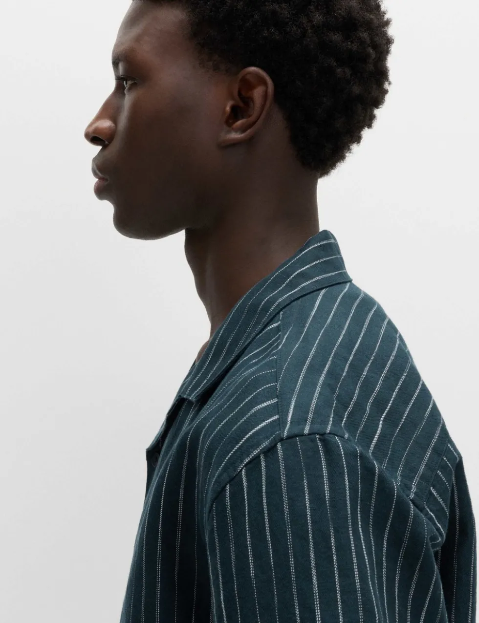 Cotton Linen Blend Striped Short Sleeve Shirt