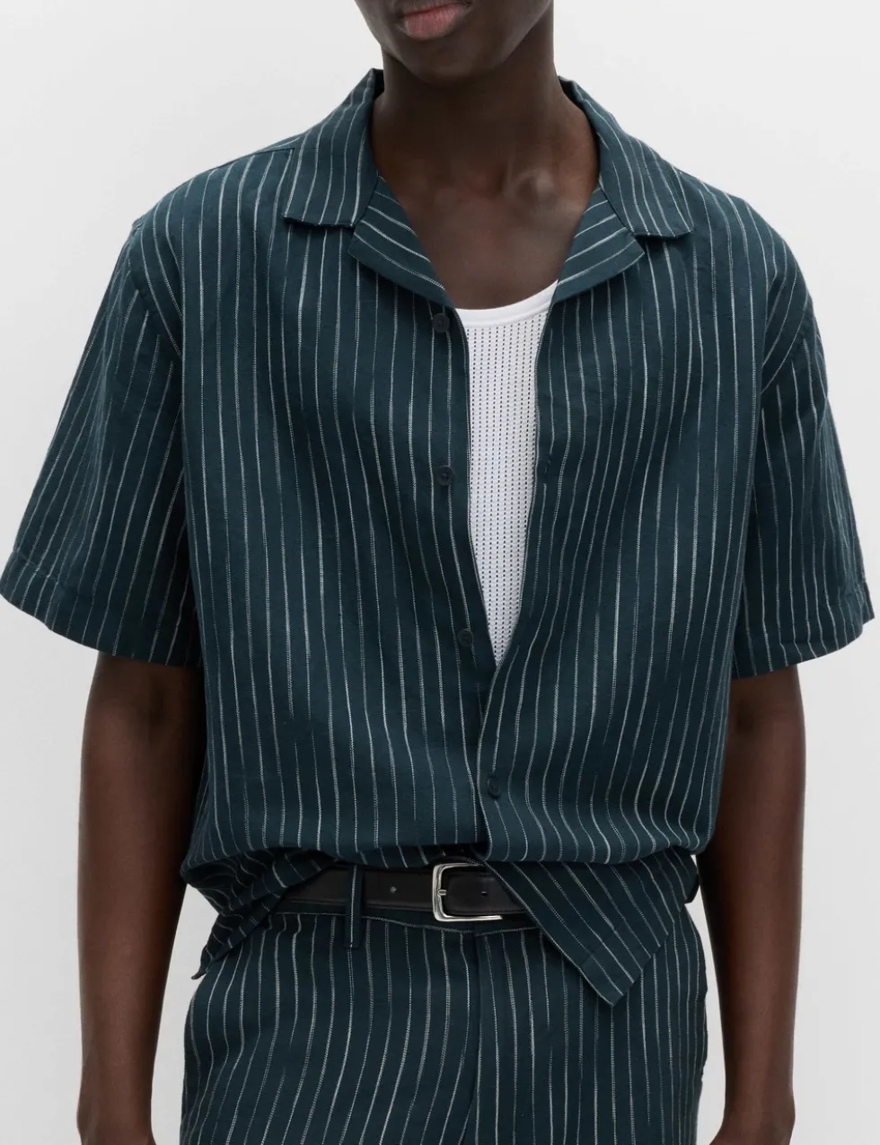 Cotton Linen Blend Striped Short Sleeve Shirt