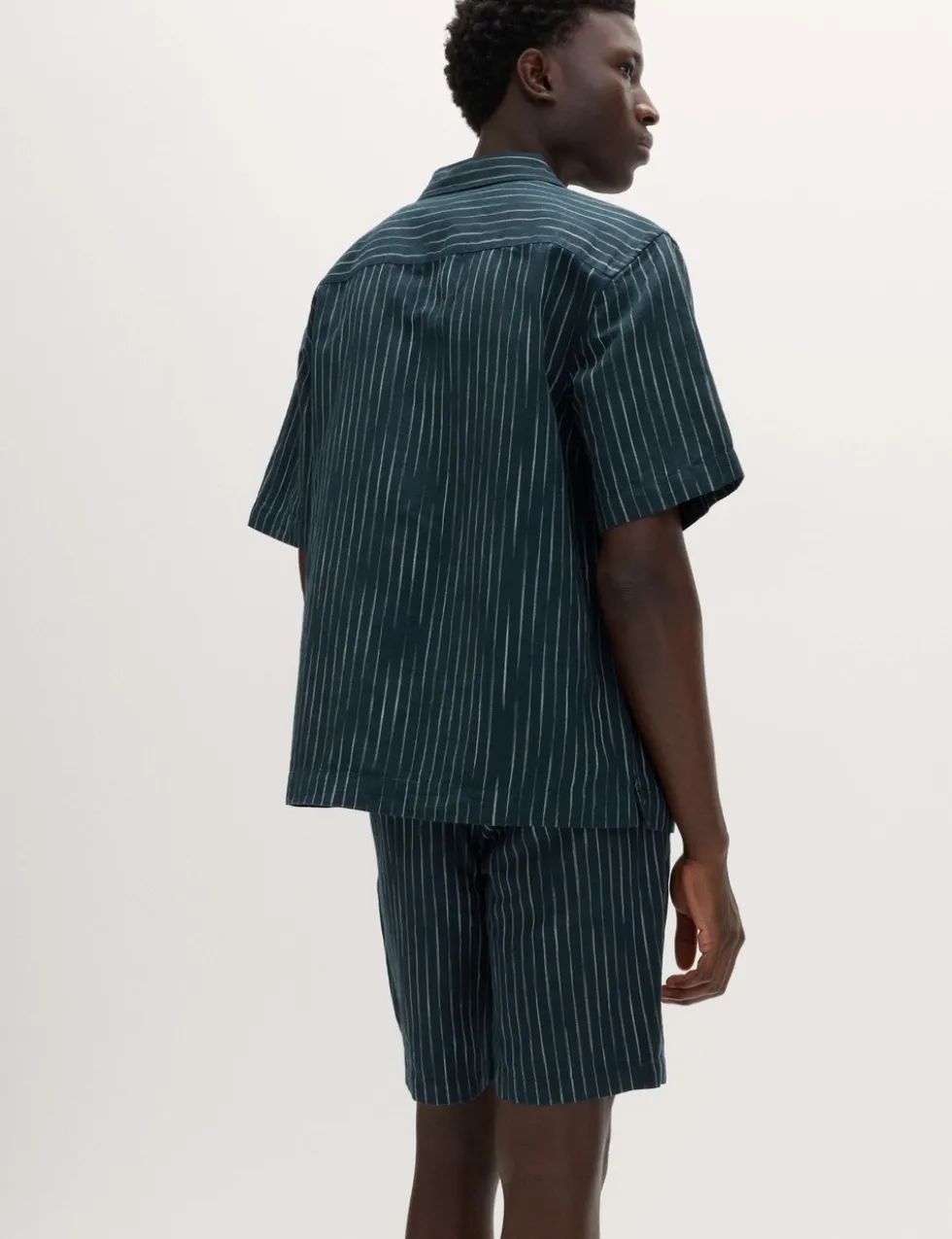 Cotton Linen Blend Striped Short Sleeve Shirt