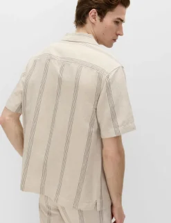 Cotton Linen Blend Striped Short Sleeve Shirt