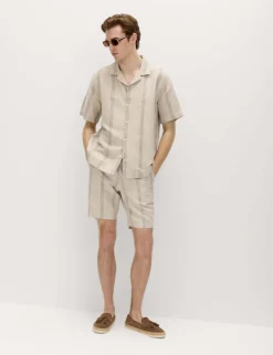 Cotton Linen Blend Striped Short Sleeve Shirt
