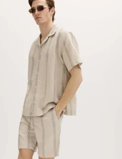 Cotton Linen Blend Striped Short Sleeve Shirt