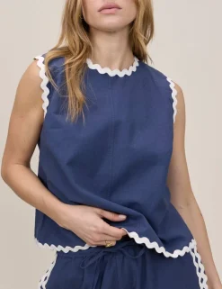 Cotton Linen Rick Rack Trim Vest Top