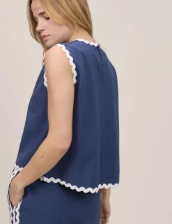 Cotton Linen Rick Rack Trim Vest Top