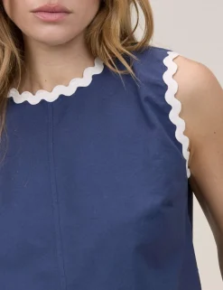 Cotton Linen Rick Rack Trim Vest Top