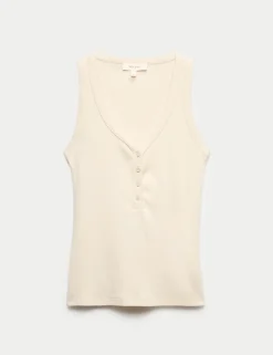 Cotton Modal Blend Scoop Neck Henley Vest