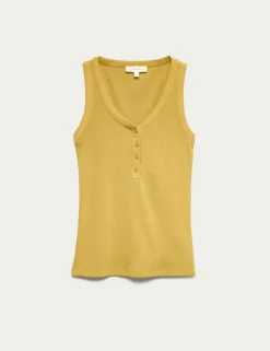 Cotton Modal Blend Scoop Neck Henley Vest