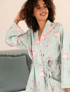 Cotton Modal Flamingo Short Dressing Gown
