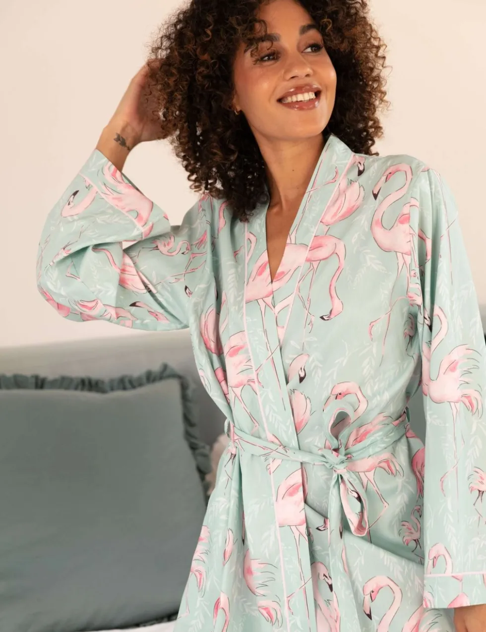 Cotton Modal Flamingo Short Dressing Gown