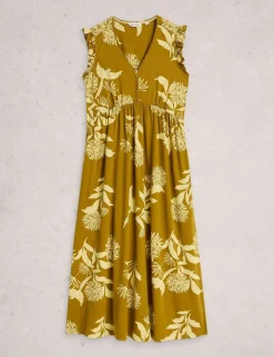 Cotton Modal Floral V-Neck Maxi Waisted Dress
