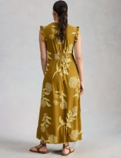 Cotton Modal Floral V-Neck Maxi Waisted Dress