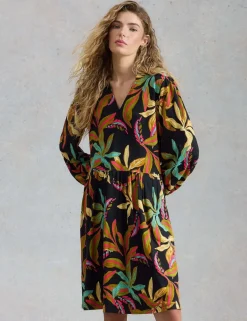 Cotton Modal Floral V-Neck Waisted Dress