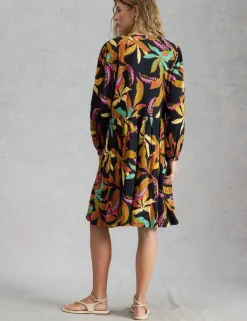 Cotton Modal Floral V-Neck Waisted Dress