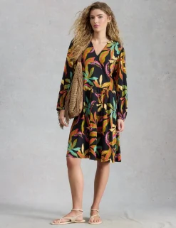 Cotton Modal Floral V-Neck Waisted Dress
