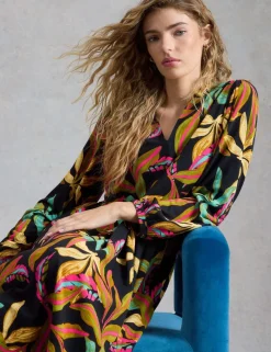 Cotton Modal Floral V-Neck Waisted Dress