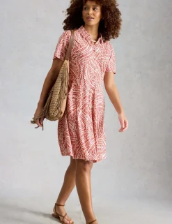 Cotton Modal Jersey Palm Print Shirt Dress
