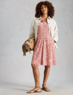 Cotton Modal Jersey Palm Print Shirt Dress
