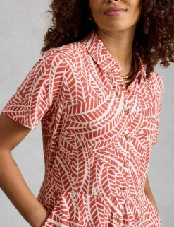 Cotton Modal Jersey Palm Print Shirt Dress