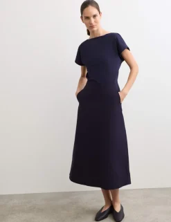 Cotton Modal Jersey Woven Midi Dress