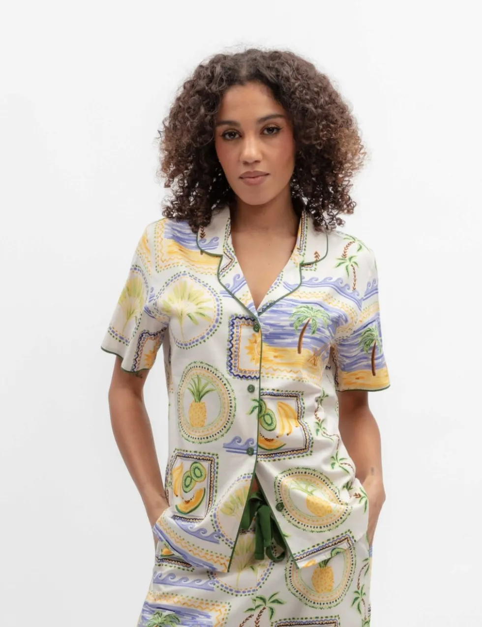Cotton Modal Postcard Print Pyjama Top