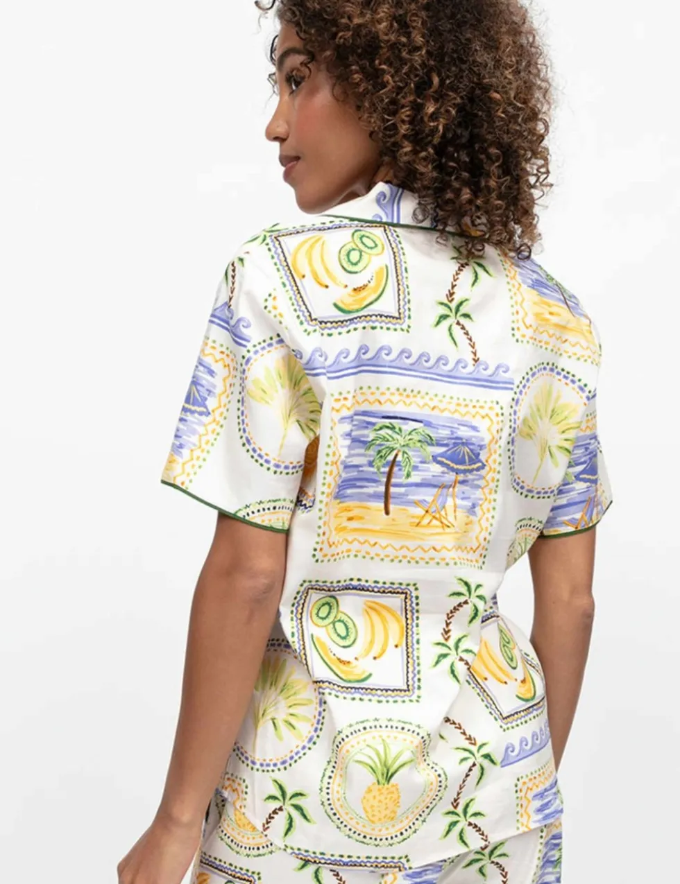 Cotton Modal Postcard Print Pyjama Top