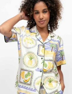 Cotton Modal Postcard Print Pyjama Top