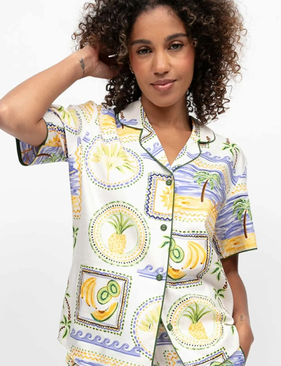Cotton Modal Postcard Print Pyjama Top
