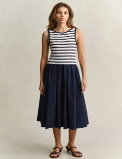 Cotton Modal Striped Crew Neck Skater Dress