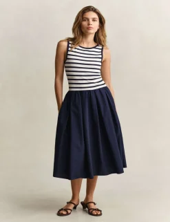 Cotton Modal Striped Crew Neck Skater Dress